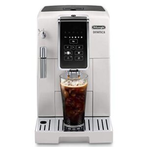 De'Longhi Dinamica Automatic Coffee & Espresso Machine, Iced-Coffee, Burr Grinder, (Renewed) (White)