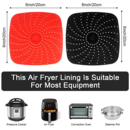 Silicone Air Fryer Liners Square, Air Fryer Accessories Reusable Air Fryer Liners 8 Inch 3 Pack, Air Fryer Silicone Mat, Non-Stick and Heated Food More Evenly, Includes Air Fryer Magnetic Cheat Sheet