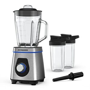 acoqoos blenders for kitchen, smoothie blender with 50oz glass jar and 2 travel bottles, blender for shakes and smoothies for crushing ice, frozen fruits, bpa free