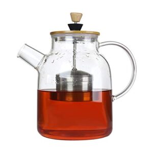 IDEALUX Glass Tea Kettle 64OZ, Large Tea Maker with SUS304 Tea Infuser & Bamboo Lid, Stovetop Safe Tea Pot for Loose Leaf Tea, Teabags Herbal Tea Cold Coffee Tea Brewer for Loose Tea