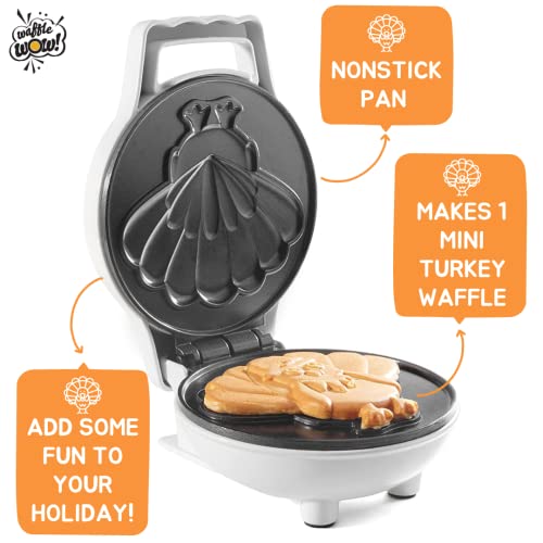 Thanksgiving Turkey Mini Waffle Maker - Make Holiday Breakfast Special for Kids & Adults w/ Cute Design, 4" Waffler Iron Electric Nonstick Appliance - Fun & Festive, Fall Gift, Recipes Included