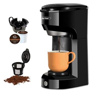 x windaze single serve coffee maker for k cup & ground coffee, mini one cup coffee brewer with filter 6-14oz reservoir strength control,small coffee machines for office home kitchen (black)