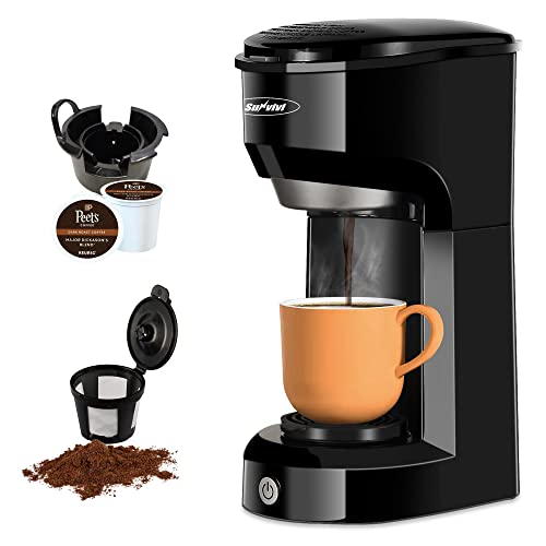 X WINDAZE Single Serve Coffee Maker for K Cup & Ground Coffee, Mini One Cup Coffee Brewer with Filter 6-14oz Reservoir Strength Control,Small Coffee Machines for Office Home Kitchen (Black)