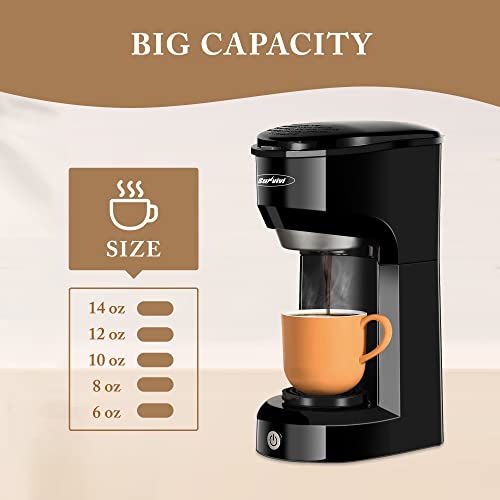 X WINDAZE Single Serve Coffee Maker for K Cup & Ground Coffee, Mini One Cup Coffee Brewer with Filter 6-14oz Reservoir Strength Control,Small Coffee Machines for Office Home Kitchen (Black)