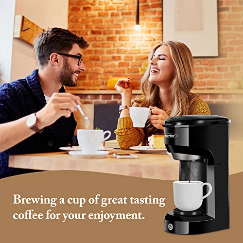 X WINDAZE Single Serve Coffee Maker for K Cup & Ground Coffee, Mini One Cup Coffee Brewer with Filter 6-14oz Reservoir Strength Control,Small Coffee Machines for Office Home Kitchen (Black)