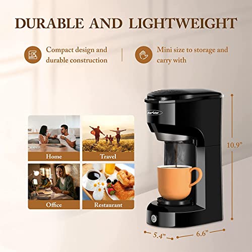 X WINDAZE Single Serve Coffee Maker for K Cup & Ground Coffee, Mini One Cup Coffee Brewer with Filter 6-14oz Reservoir Strength Control,Small Coffee Machines for Office Home Kitchen (Black)