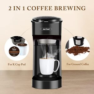 X WINDAZE Single Serve Coffee Maker for K Cup & Ground Coffee, Mini One Cup Coffee Brewer with Filter 6-14oz Reservoir Strength Control,Small Coffee Machines for Office Home Kitchen (Black)