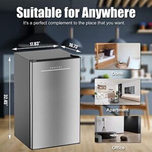 Frestec Mini Fridge, Mini Fridge with Freezer, 3.2 Cu.Ft Mini Refrigerator with One-touch Easy Defrost,37 dB Low Noise, Compact Small Refrigerator for Dorm, Bedroom, Office (Stainless Steel)…