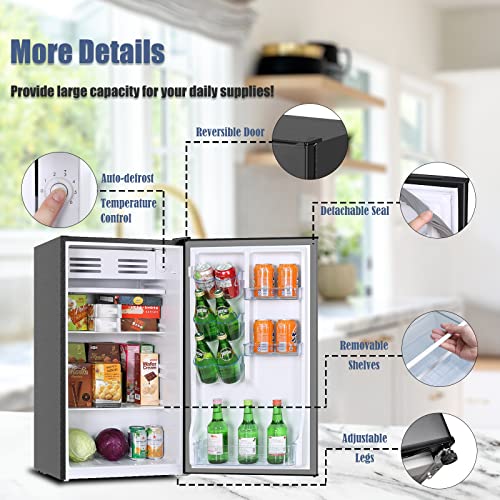 Frestec Mini Fridge, Mini Fridge with Freezer, 3.2 Cu.Ft Mini Refrigerator with One-touch Easy Defrost,37 dB Low Noise, Compact Small Refrigerator for Dorm, Bedroom, Office (Stainless Steel)…