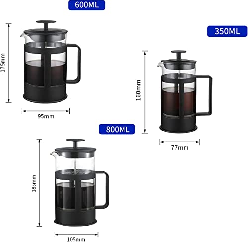 MinLia 350ml 600ml 800ml Rust-Free Borosilicate Glass Stainless Steel Press Glass Thermos for Coffee Drinkwares(350ml)