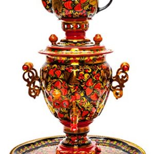 Red Khokhloma Electric Samovar Kettle with Teapot and Tray