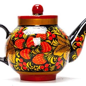 Red Khokhloma Electric Samovar Kettle with Teapot and Tray