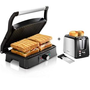 electric panini press indoor grill sandwich maker + toaster 2 slice wide slots best rated prime toasters
