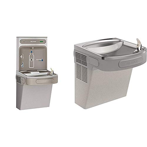 Elkay LZS8WSLK EZH2O Bottle Filling Station with Single ADA Cooler, Filtered, 8 GPH, Light Gray & EZS8L Wall Mount ADA Non-Filtered Cooler, 8 GPH, Light Gray Granite