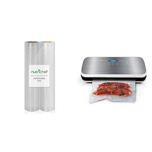 nutrichef two 8″ x 10” 4 mil premium vacuum rolls – commercial grade food storage sealer w/automatic vacuum air sealing system, reusable sealer for food preservation