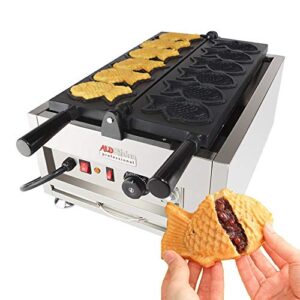 aldkitchen fish shaped taiyaki maker | stainless steel professional taiyaki iron with nonstick baking molds | six fish shaped waffles | 110v | 3kw