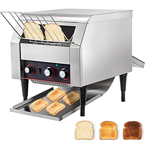 VEVOR 300 Slices/Hour Commercial Conveyor Toaster,2200W Stainless Steel Heavy Duty Industrial Toasters w/ Double Heating Tubes,Countertop Electric Restaurant Equipment for Bun Bagel Bread Baked Food