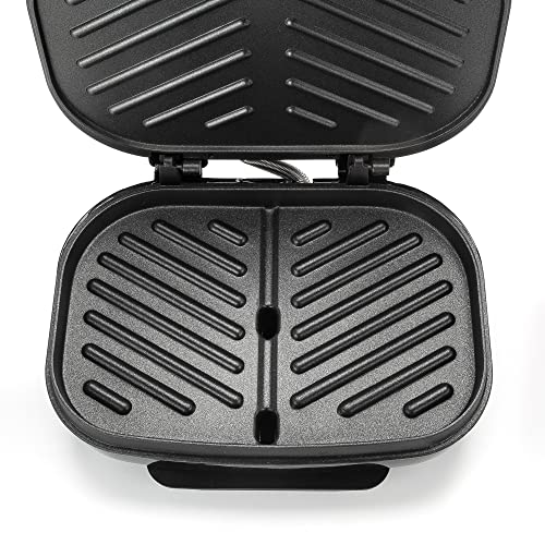 Dominion 2-Serving Classic Plate Electric Indoor Grill and Panini Press, Easy Storage & Clean, Perfect for Breakfast Grilled Cheese Egg & Steak, Black