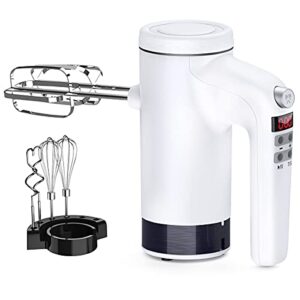 electric hand mixer, 400w power hand mixer, 5 minutes safety protection function,9 speeds, eject button,6 pieces of 304 stainless steel accessories for baking and cooking, used for baking cakes, egg and cream food mixers.