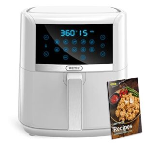 air fryer white, wetie 7.5 quart air fryer oven oilless cooker, 1700w hot air fryers with digital led touch screen, 10 preset cookings, non-stick basket, suitable for large families, recipe included, white