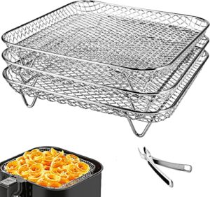 8″ air fryer rack,3 stackable square stainless steel air fryer rack compatible with instant vortex,philips,cosori air fryer, fit all 4.2qt – 5.8qt oven press cooker dehydrator rack air fryer accessories