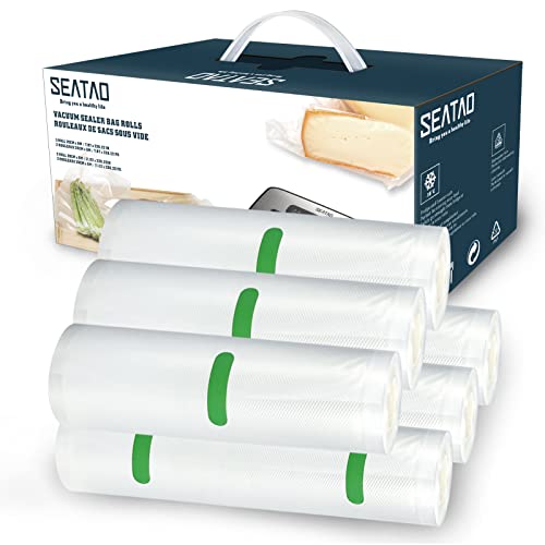 Vacuum Sealer Bags, SEATAO 6 Pack 3 Rolls 11" x 20' and 3 Rolls 8" x 20' vacuum seal bags for food, Environmentally Friendly Degradable Material, Double-sided texture design, Mircowave & Freezer, Sous Vide cooking