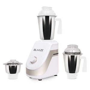 blaaze 110v powerful 800w mixer grinder w/ 3 stainless steel jars & blades perfect for dry & wet fine grinding – dosa batters, indian curry spices coconut chutney grinding mixing (white matte silver)