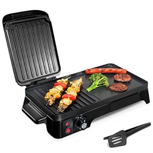 nutrichef 2-in-1 panini press grill gourmet sandwich maker & griddle, nonstick coating, temperature control, oil tray, countertop removable drip tray 1500w – nutrichef