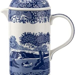 Spode Blue Italian French Press | 28-Ounce Capacity | Espresso, Coffee, and Tea Maker | Porcelain Cafetiere | Stainless Steel Plunger| Dishwasher Safe (Blue/White)