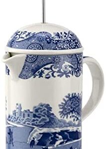 Spode Blue Italian French Press | 28-Ounce Capacity | Espresso, Coffee, and Tea Maker | Porcelain Cafetiere | Stainless Steel Plunger| Dishwasher Safe (Blue/White)