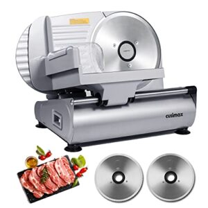 cusimax meat slicer electric food slicer with 7.5” removable stainless steel blade and pusher, deli cheese fruit vegetable bread cutter, adjustable knob for thickness, food carriage & non-slip feet