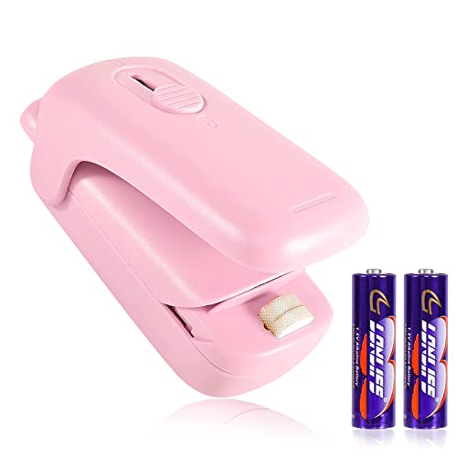 NOBVEQ Mini Bag Sealer, Handheld Heat Vacuum Sealer, Cutter with Lanyard and 2 in 1 Heat Sealer , Portable Bag Resealer Machine for Plastic Bags Food Storage Snacks Freshness(Batteries Included)-PINK