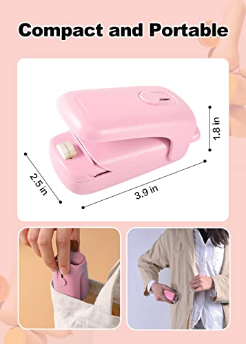 NOBVEQ Mini Bag Sealer, Handheld Heat Vacuum Sealer, Cutter with Lanyard and 2 in 1 Heat Sealer , Portable Bag Resealer Machine for Plastic Bags Food Storage Snacks Freshness(Batteries Included)-PINK