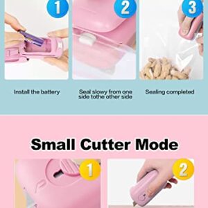 NOBVEQ Mini Bag Sealer, Handheld Heat Vacuum Sealer, Cutter with Lanyard and 2 in 1 Heat Sealer , Portable Bag Resealer Machine for Plastic Bags Food Storage Snacks Freshness(Batteries Included)-PINK