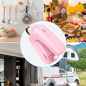 NOBVEQ Mini Bag Sealer, Handheld Heat Vacuum Sealer, Cutter with Lanyard and 2 in 1 Heat Sealer , Portable Bag Resealer Machine for Plastic Bags Food Storage Snacks Freshness(Batteries Included)-PINK