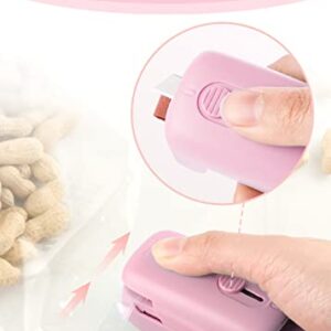 NOBVEQ Mini Bag Sealer, Handheld Heat Vacuum Sealer, Cutter with Lanyard and 2 in 1 Heat Sealer , Portable Bag Resealer Machine for Plastic Bags Food Storage Snacks Freshness(Batteries Included)-PINK