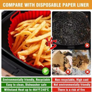 Air Fryer Liners Reusable-8 Inch Air Fryer Silicone Pot，Silicone Air Fryer Basket,Easy to Clean Round Tray for 3.6 To 6.8QT for Air fryer Oven Accessories（Gray+Red)