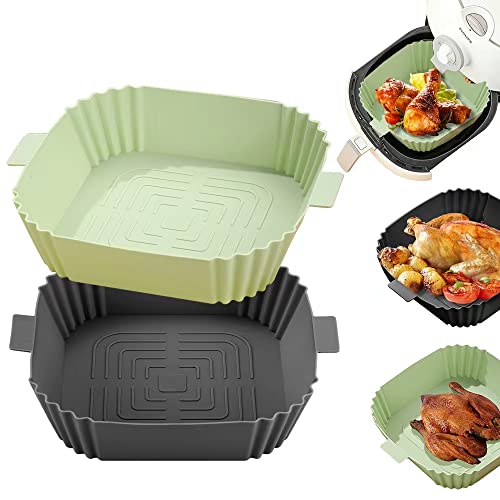 Air Fryer Silicone Liners, Reusable Air Fryer Square Liner, Non-stick Easy Cleaning Air Fryer Silicone Pot 8 Inch for 4 to 7 Qt, Air Fryer Liners for Oven Microwave Accessories(2 Pack)