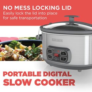 BLACK+DECKER SCD1007 7 Quart Programmable Slow Cooker with Digital Timer, Portable with Locking Lid, Stainless Steel