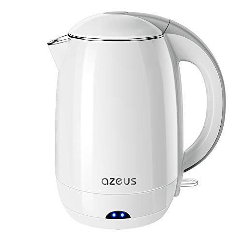 AZEUS Electric Kettle 1500W Cool Touch Tea Kettle Anti-scalding Design 1.8L Large Capacity Double Wall Kettle Cordless Water Boiler with Auto Shut-Off and Boil-Dry Protection, BPA-Free, White