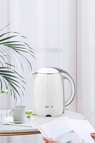 AZEUS Electric Kettle 1500W Cool Touch Tea Kettle Anti-scalding Design 1.8L Large Capacity Double Wall Kettle Cordless Water Boiler with Auto Shut-Off and Boil-Dry Protection, BPA-Free, White