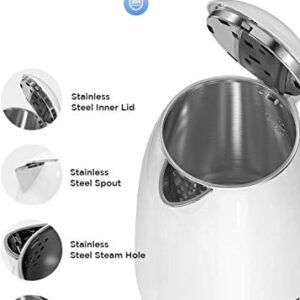 AZEUS Electric Kettle 1500W Cool Touch Tea Kettle Anti-scalding Design 1.8L Large Capacity Double Wall Kettle Cordless Water Boiler with Auto Shut-Off and Boil-Dry Protection, BPA-Free, White