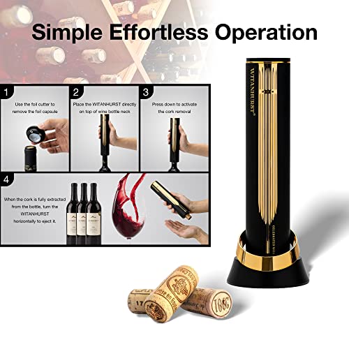 WITANHURST Electric Wine Opener Kit, Rechargeable Wine Bottle Opener Set, Cordless Automatic Corkscrew Gifts for Women And Men with Built-in Foil Cutter Charging Stand, USB Charger Cable (Gold)