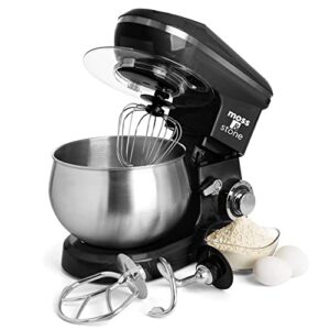 moss & stone stand mixer, 6 speed electric mixer with 5.5 quart stainless steel mixing bowl, black body kitchen mixer with dough hook, egg whisk, beater & baking spatula, classic food mixer