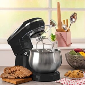 Moss & Stone Stand Mixer, 6 Speed Electric Mixer With 5.5 Quart Stainless Steel Mixing Bowl, Black Body Kitchen Mixer With Dough Hook, Egg Whisk, Beater & Baking Spatula, Classic Food Mixer