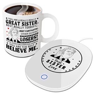 sisters gifts from sister – mothers day birthday gifts for sister – best bday gift for big little sister, smart warmer thermostat coaster with mug, beverage warmer maintain temperature 120℉-140℉
