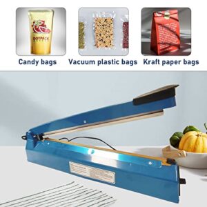 Impulse Heat Sealer 16Inch, Manual Sealing Machine with 4 Replace High-temperature Cloths, Adjustable Temperature Bags Sealer, Multiple Use for Plastics PE Mylar Kraft Paper Bags