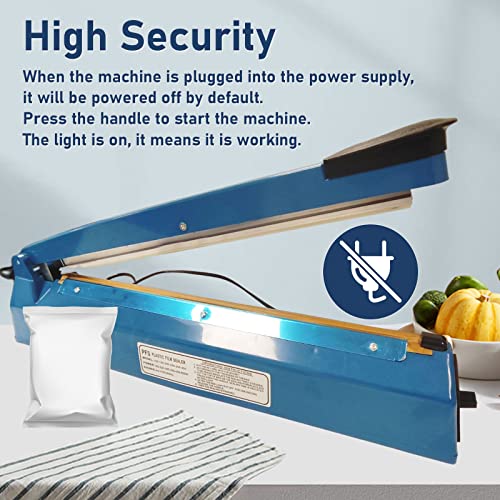 Impulse Heat Sealer 16Inch, Manual Sealing Machine with 4 Replace High-temperature Cloths, Adjustable Temperature Bags Sealer, Multiple Use for Plastics PE Mylar Kraft Paper Bags