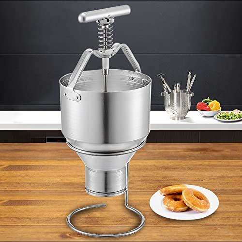 VBENLEM Donut Depositor 5L Capacity Donut Dropper Hopper Food-Grade Aluminum Manual Donut Dispenser 6 Adjustable Thicknesses Donut Hopper with Stand Donut Batter Dispenser for Home & Commercial Use