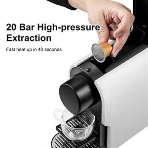 beanglass Espresso Mini Coffee Maker for Nespresso Pods, Capsule Coffee Machine Programmable Buttons for Espresso and Lungo, Premium Italian 20 Bar High Pressure Pump, Removable Water Tank, 1350W